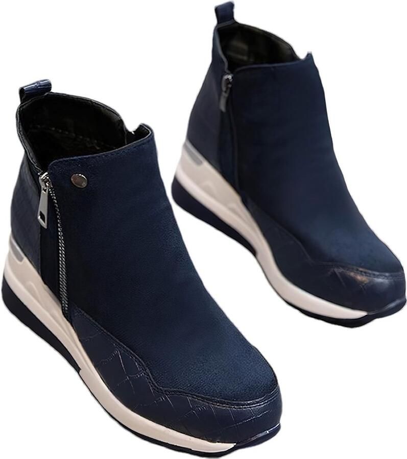 SolidKeus Dames Wedge Heel Faux Suede Enkellaarsjes met Dubbele Rits
