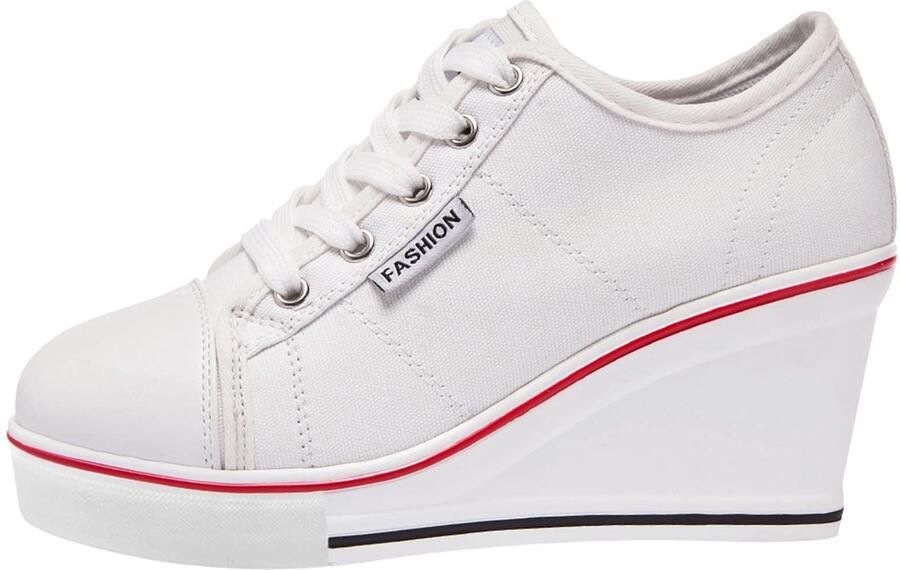 SolidKeus Dames Wedge Laarzen met Veters en Canvas Bovenwerk