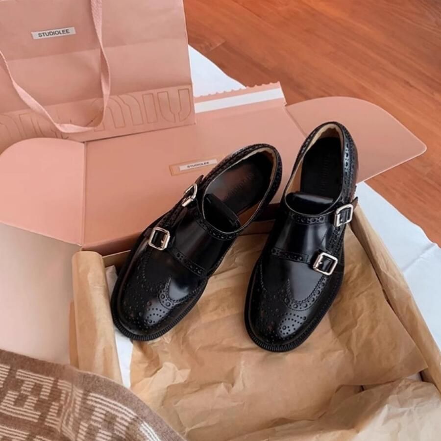 SolidKeus Elegante Dubbele Monk Brogues Met Lage Blockhak