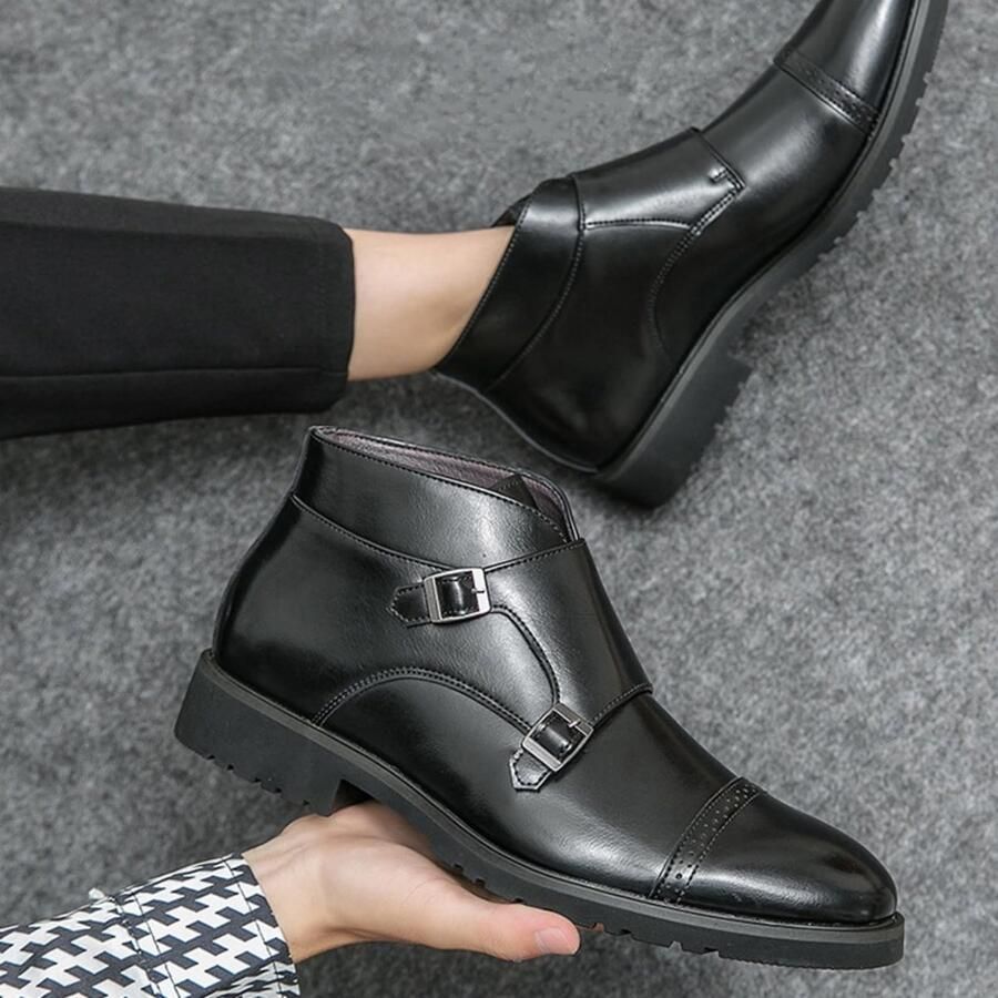 SolidKeus Elegante Dubbele Monk Buckle Enkelboots Met Punttip