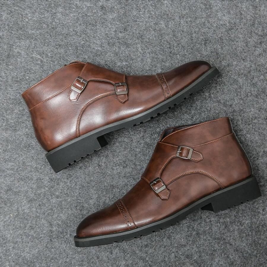SolidKeus Elegante Dubbele Monk Buckle Enkelboots Met Punttip