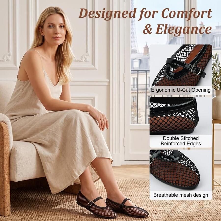 SolidKeus Elegante Mesh Ballerina's met Gesp voor Dames