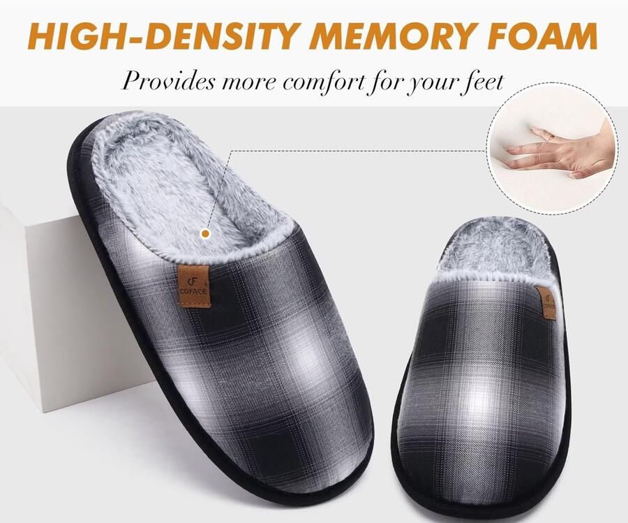 SolidKeus Fluffy Memory Foam Slippers voor Heren in Zwart Grijs