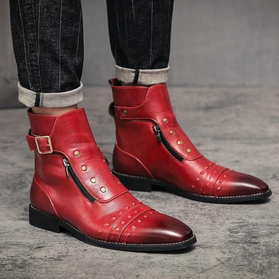 SolidKeus Heren Ankle Boots met Rivet en Zipper