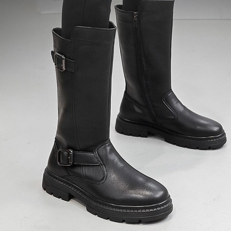 SolidKeus Heren Biker Boots Met Zijklep En Ronde Teen