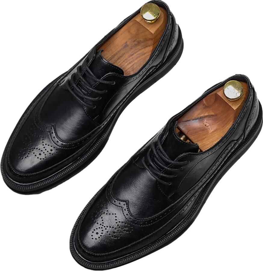 SolidKeus Heren Brogue Dress Shoes Microfiber Leer Veterschoenen