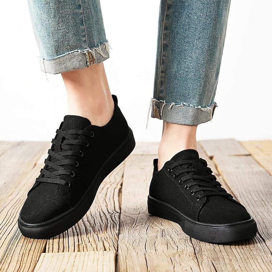SolidKeus Heren Canvas Sneakers Laag Zwart