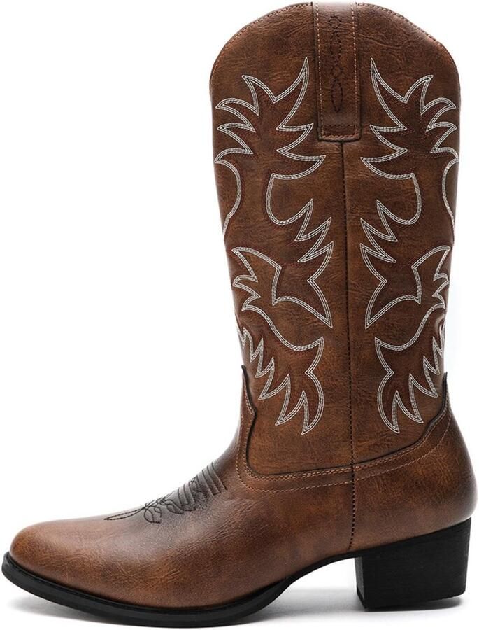 SolidKeus Heren Cowboy Boots met Borduursels en Puntige Neus