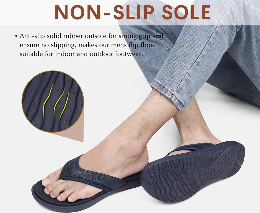 SolidKeus Heren Flip Flops met Ondersteuning voor Plantar Fasciitis Donkerblauw