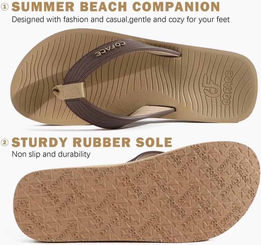 SolidKeus Heren Flip Flops met Boog Ondersteuning Lichtbruin