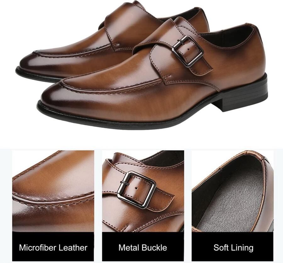 SolidKeus Heren Formele Loafers met Enkelgesp van Microfiber Leer