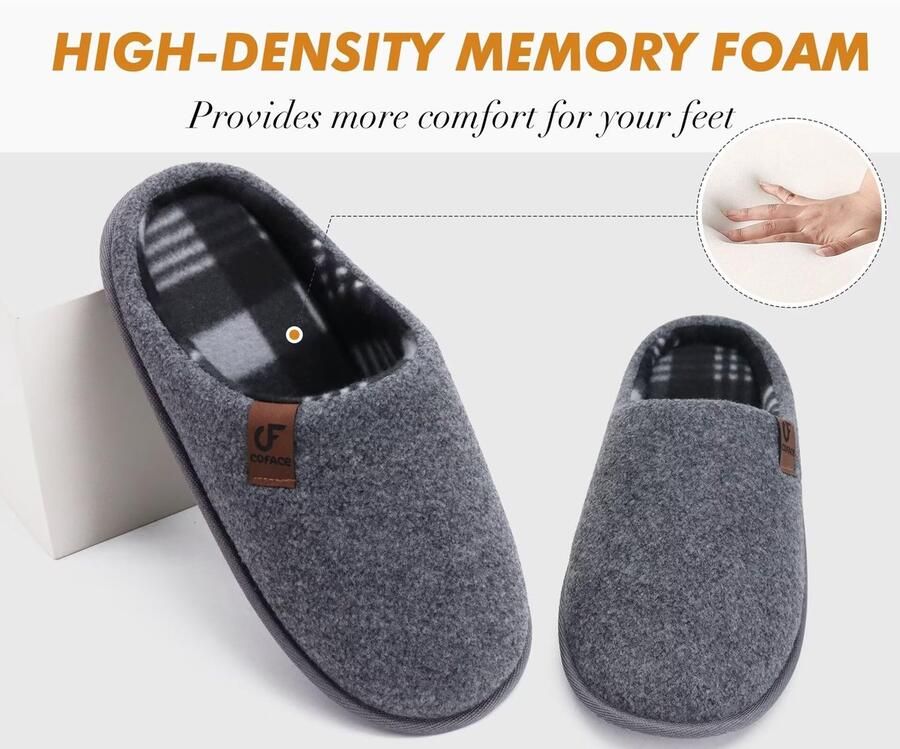 SolidKeus Heren Gevoerde Slippers met Geheugenfoam en Antislip Rubber Zool