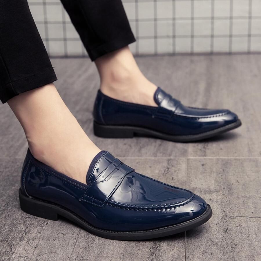 SolidKeus Heren Glanzende Faux Patent Leren Penny Loafers