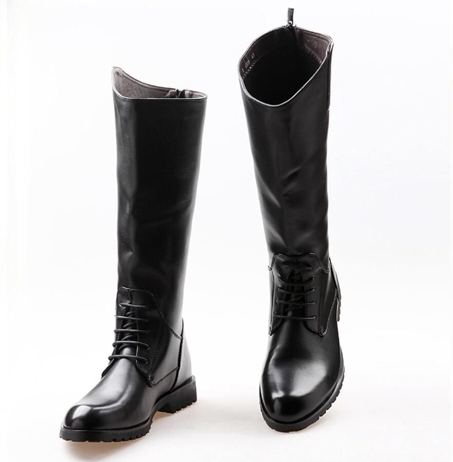 SolidKeus Heren Kniehoge Biker Boots Met Zipper en Puntige Teen