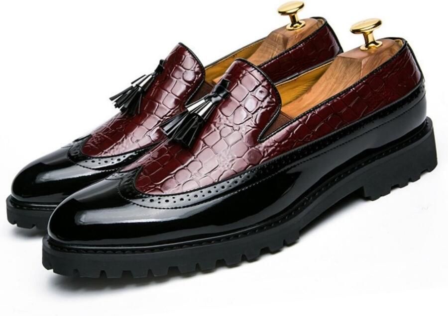 SolidKeus Heren Loafers met Krokodillenpatroon en Tassels