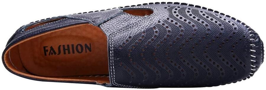 SolidKeus Heren Luchtige Leer Loafers voor Zomer met Holle Uitsparingen