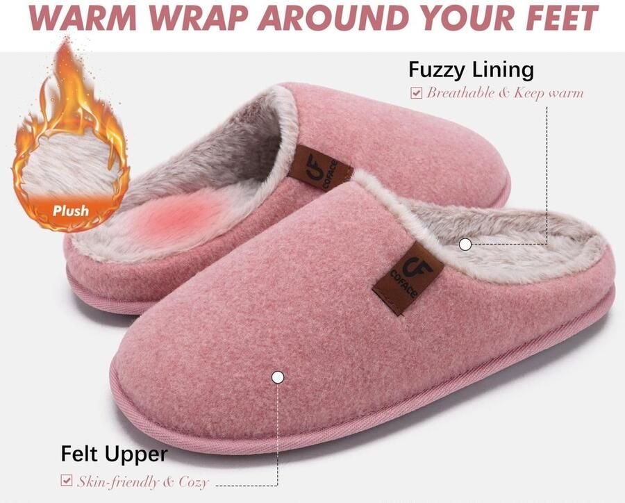 SolidKeus Heren Memory Foam Pantoffels met Rubberen Zool in Lichtroze