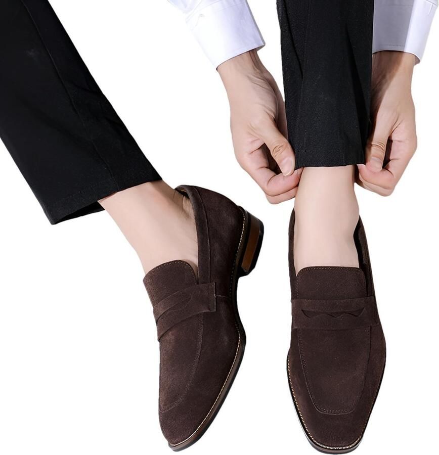 SolidKeus Heren Suède Loafers met Blokhak en Vierkante Neus