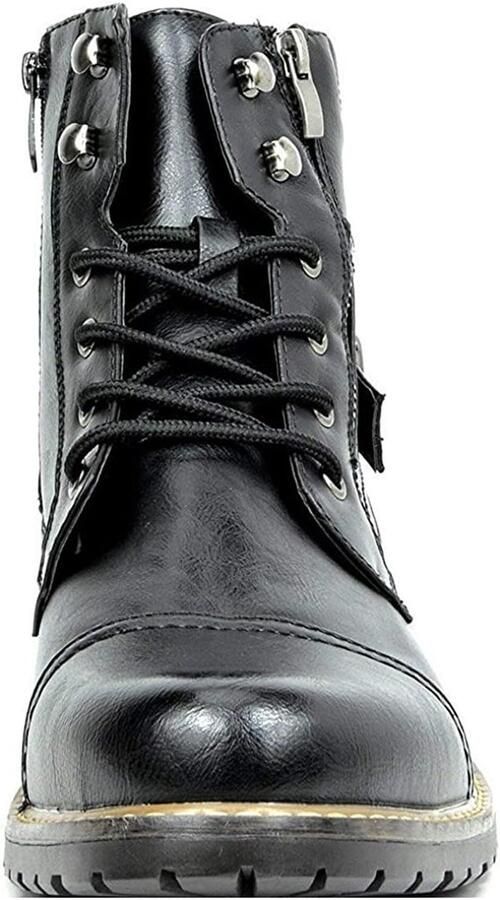 SolidKeus Heren Vintage Cap Toe Biker Boots met Dubbele Rits