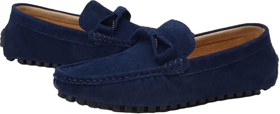SolidKeus Stijlvolle Suede Leren Loafer Flats voor Rijschoenen Donkerblauw 38.5