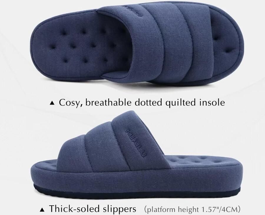 SolidKeus Warme Slippers voor Heren met Geheugenfoam en Lichtgewicht Zool Blauw
