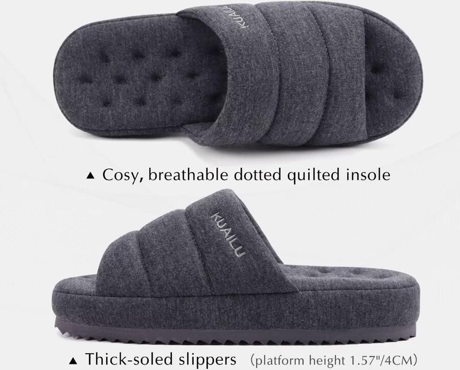 SolidKeus Warme Slippers voor Heren met Geheugenfoam en Lichtgewicht Zool Grijs