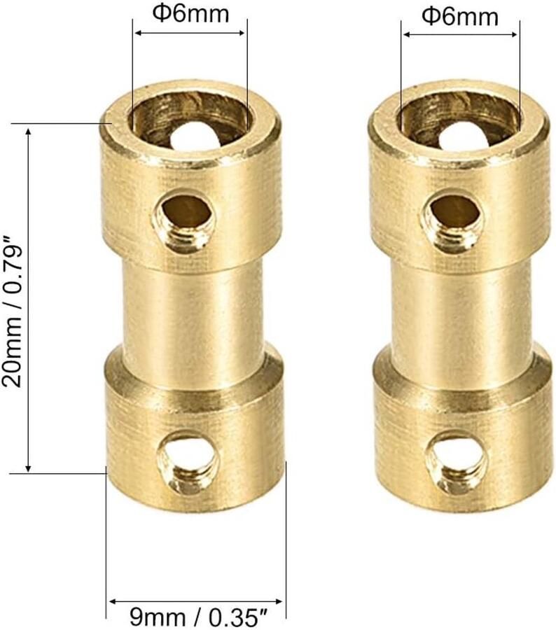 Sourcing map 4 stuks vaste koppeling met 6 mm tot 6 mm boring 20 mm lengte 9 mm diameter koperen golfkoppelingsconnector messing kleur