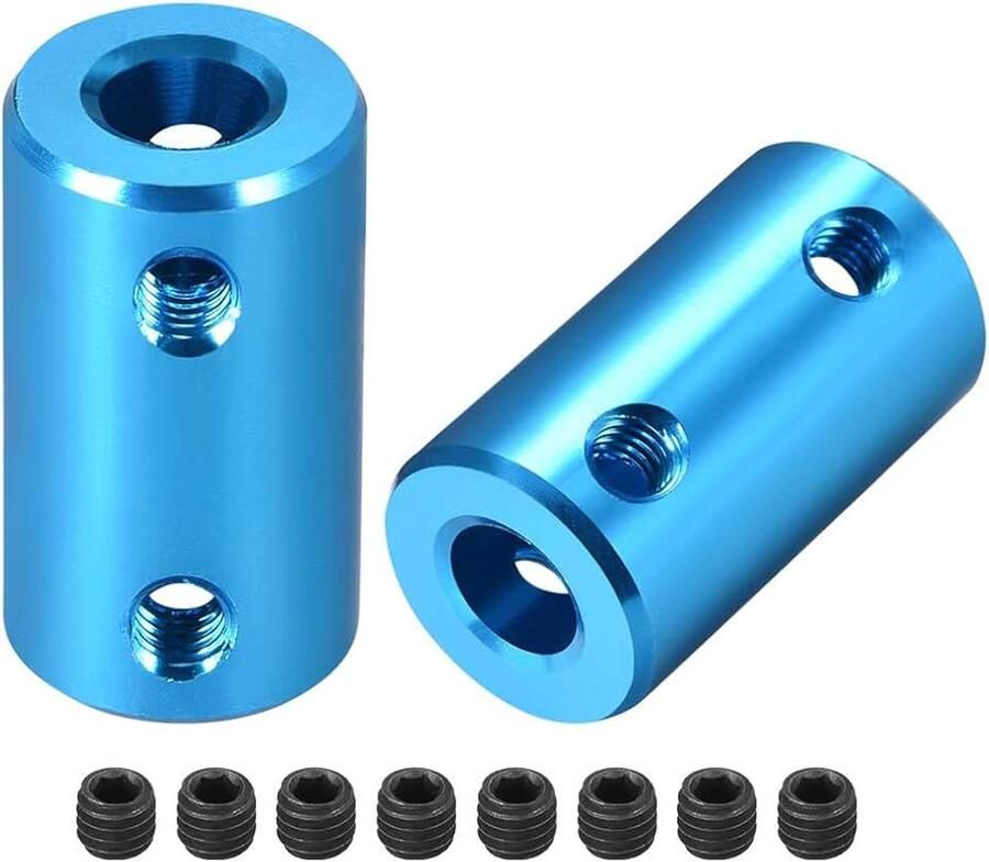 Sourcing map askoppeling motor wiel koppeling connector 4mm tot 4mm boring L25xD14 blauw 6.35mm to 8mm 2PCS blauw