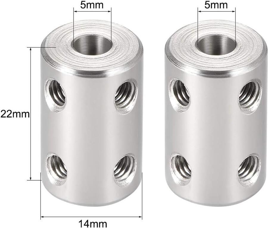 Sourcing map stalen schacht koppeling starre flexibele koppeling motor connector L22xD14 4mm-4mm 5mm to 5mm Silver Tone