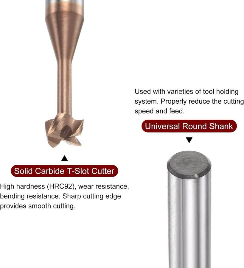 Sourcing map T-sleuf schachtfrees frees 4 mm snede 2 mm diepte 4 mm schacht massief hardmetaal titanium gecoat 4 fluiten voor roestvrij stalen legering