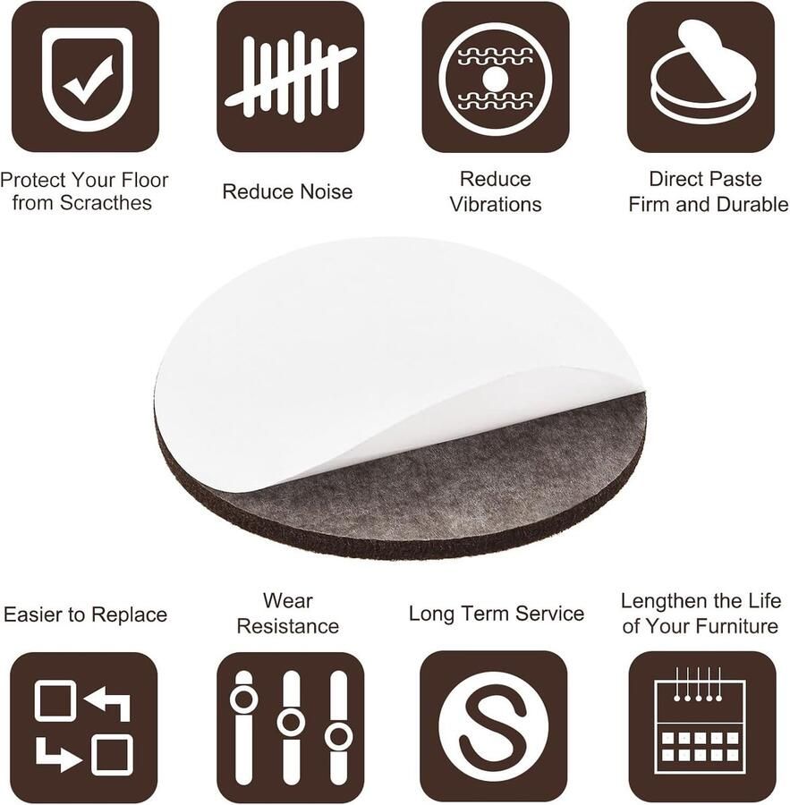 Sourcing map Vilten meubelpads diameter 100 mm zelfklevend antislip krasbestendig rond viltpads kastpoten vloerbescherming bruin 4 pads