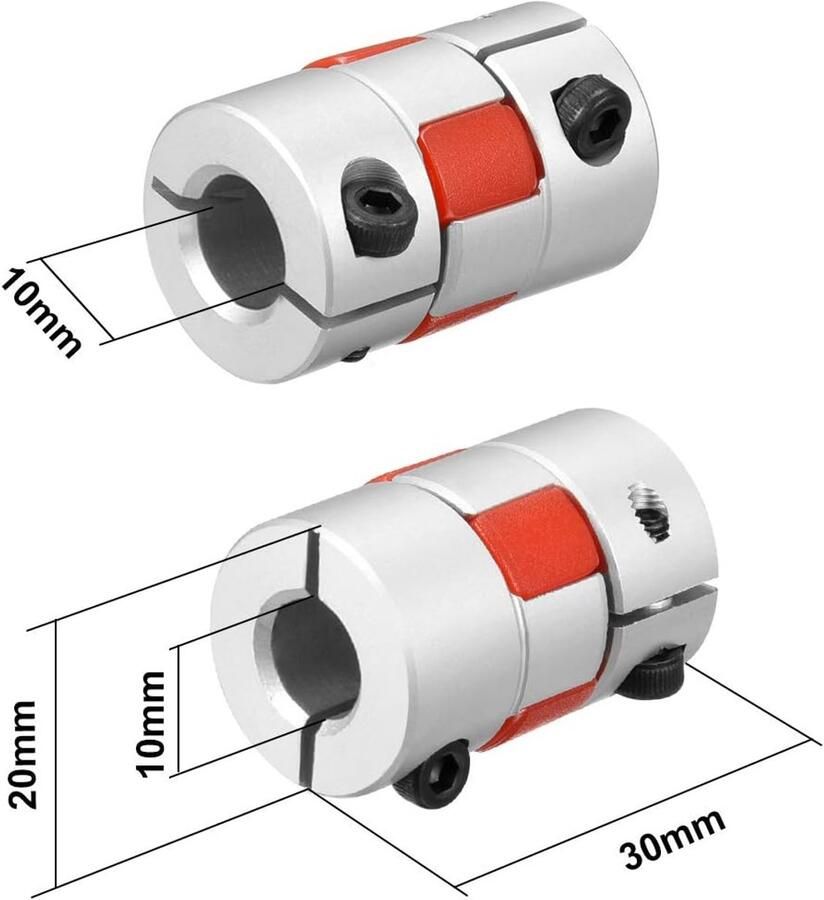 Sourcing map Wellenkupplung 10 mm tot 10 mm boring L30xD20 flexibel koppelingsgewricht voor servo stapmotor