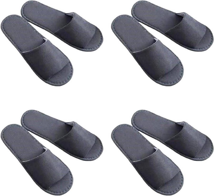 Spa Hotelslippers set van 4 paar pantoffels voor en universele maat voor bruiloft badslippers (grijs half gewikkeld) geen