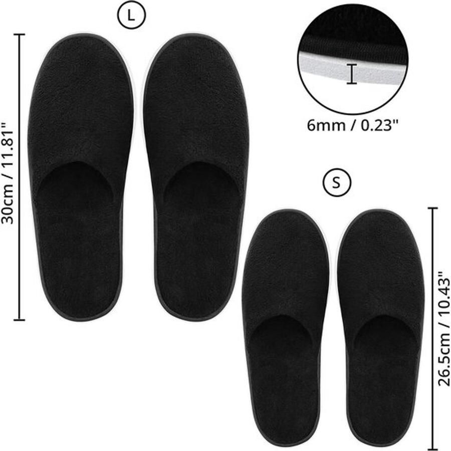 Spa Slippers Wasbaar Zwarte Herbruikbaar Tasje Geschikt voor Badkamer Twee Maten (S L) Zachte Slippers 12 Paar nen & Voor Gasten Reizen Huis Huwelijk & Hotel