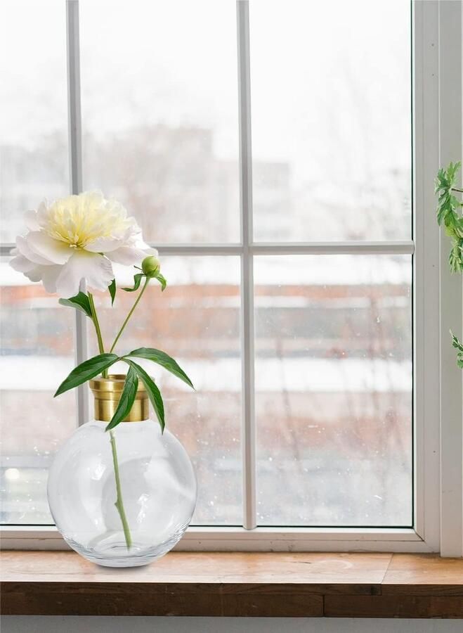 Spaces Living Kleine balvaas met gouden rand elegante bloemenvaas voor bruiloftsreceptie mini-bloemenvazen voor huisdecoratie vintage flesvormige vaas meet 7 inch lang en 5 inch diameter