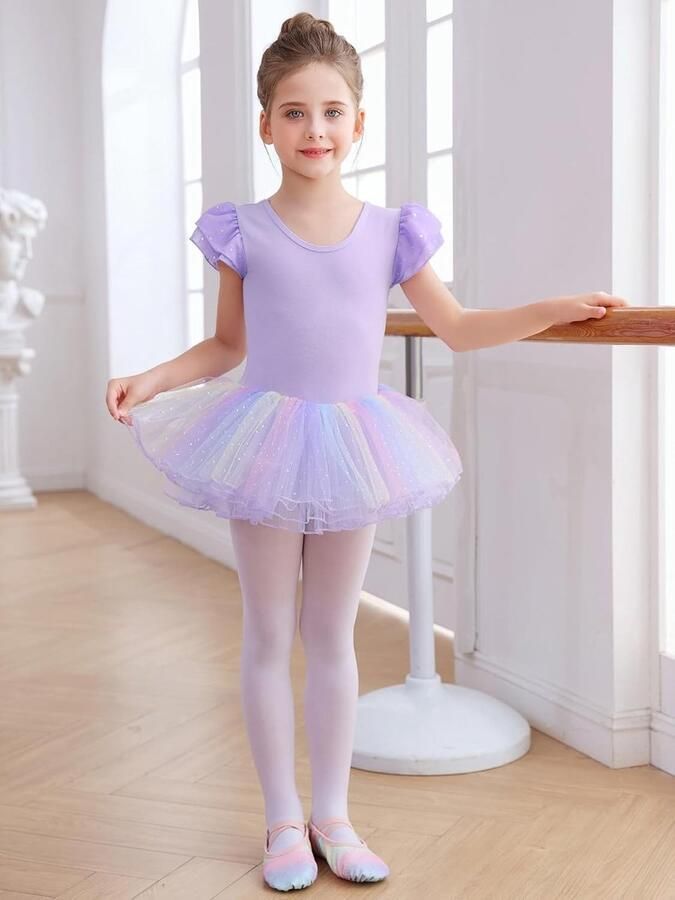 Schitterende Ballerina Jurk voor Meisjes met Rimpel Mouwen en Kleurrijke Tutu Rok voor Dans en Spel