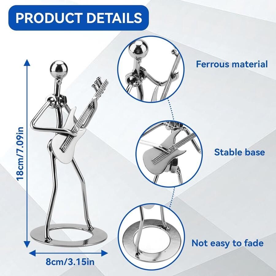 Speler Standbeeld Ijzer Muzikant Speler Collectible Beeldje Metalen Gitaar Rock Sculptuur Muziek Decor voor Desktop Office Home Decor