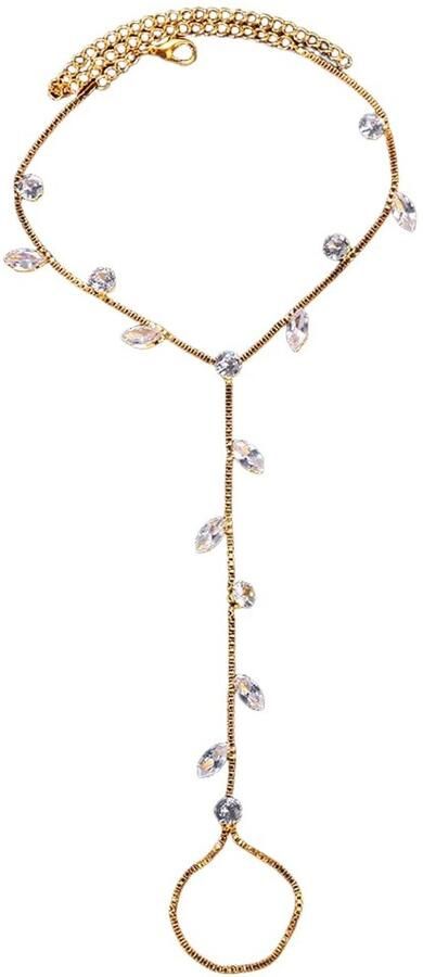 Allecto Barefoot Sandalen Elegante Blad Ontwerp Verstelbare Crystal Voetketting Geschikt voor Dames Perfect voor Zomer Comfortabele San