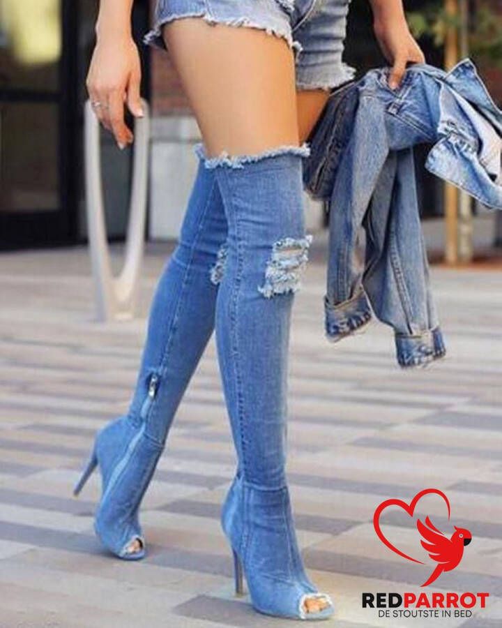 Naaldhakken Premium Deluxe Spijkerbroek afwerking Hoge kousen Erotische Laarzen met hoge Hakken| Sexy Laars Hak Hoog Tot aan de Knie Naaldhak Deluxe - Foto 1
