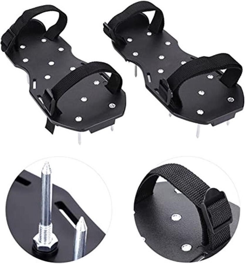 Spijkerschoenen spijkerzool afwerkschoenen gazonbeluchter sandalen verticuteermachine met 13 spijkers (55 mm) elk met 3 hoogwaardige nylon banden en klittenbandsluiting verticuteermachine voor gazon Zwart