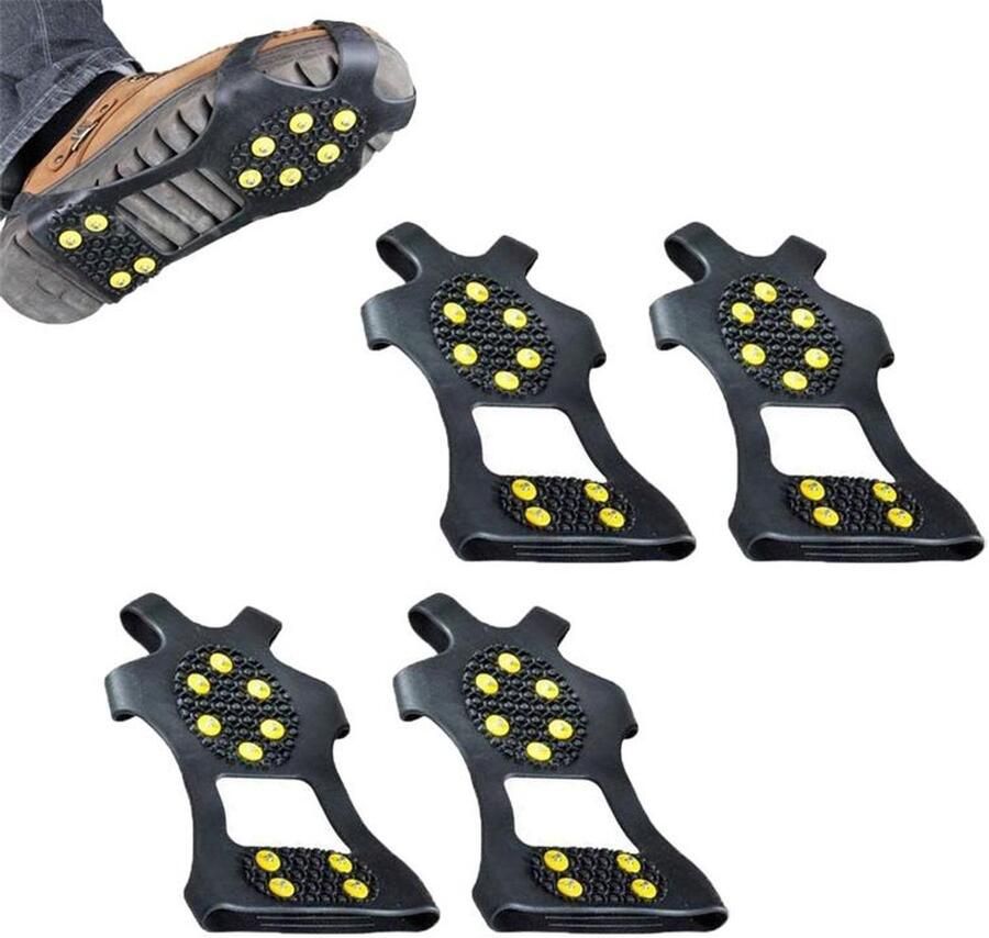 Spikes Antislip schoenovertrekken voor ijzige besneeuwde oppervlakken- Set van twee maat L Geschikt voor laarzen en schoenen Antislip schoenovertrekken voor de winter 10 antislip spikes Elastische instapschoenovertrekken
