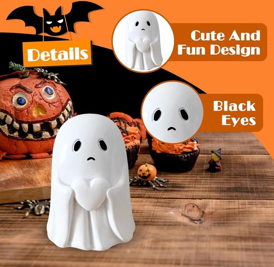 Spookbeeld witte hart-geestfiguren griezelig spookbeeld van kunsthars Halloween-beeldje bureau-ornamenten Halloween-decoratie outdoor binnen (trieste geest)