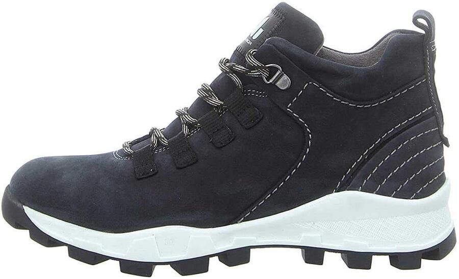 Sportieve Dames Enkellaarsjes Leer Donkerblauw met Rits en Veters