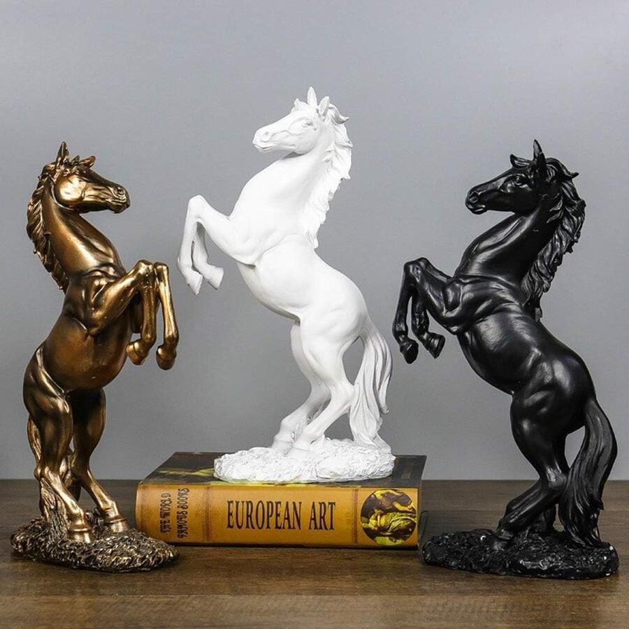Staand paard hars standbeeld Hars staande vechtpaard sculptuur voor Home Decor Dier Ornament Beeldhouwwerk (Wit)