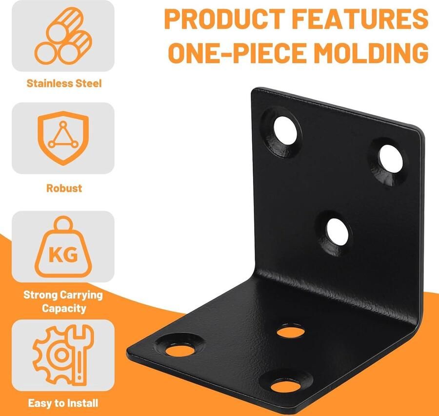 Stalen hoekverbinders 50 x 50 x 50 mm kleine montagebeugel met 78 stuks schroeven metalen 90 graden klemmen bevestigingshoek voor het bevestigen en repareren van meubels