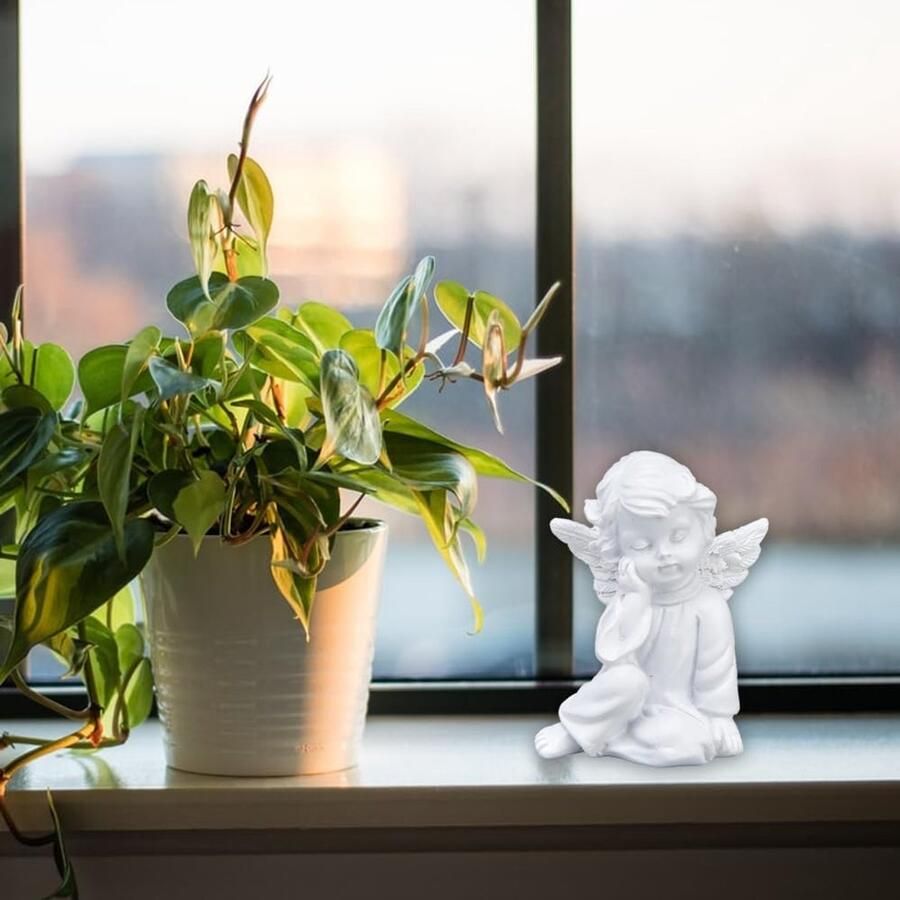 Standbeeld 2.2 × 2.4in Hars Cherubs Witte Engel Standbeeld Beeldje Tuin Slapen Cherub Standbeeld Sculptuur voor Indoor Outdoor Home Decoration(#2)