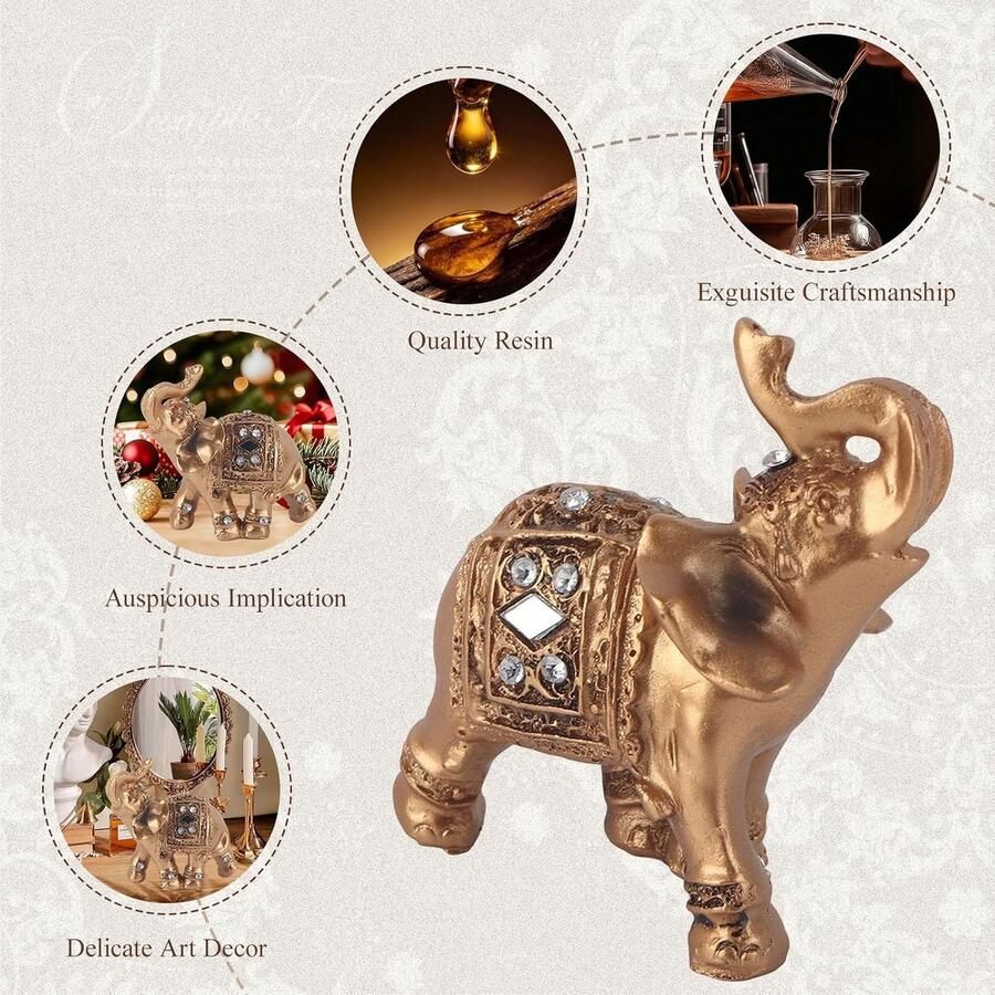 Standbeeld Hars Feng Shui Gouden Sculptuur Rijkdom Lucky Olifant Beeldje met Koffer Naar boven Voor Home Office Decoratie(9 *