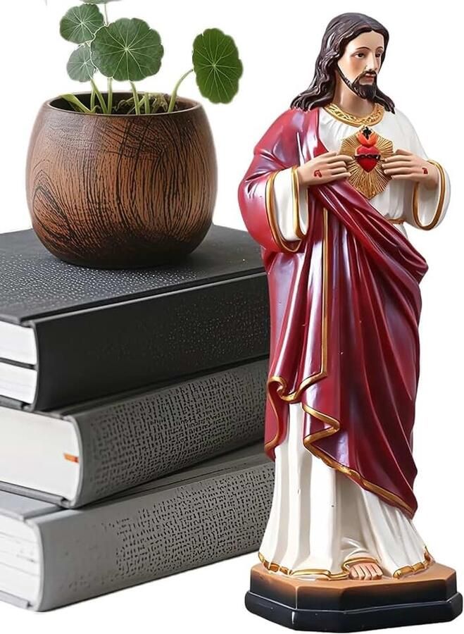 Standbeeld harsbeelden voor heilige decoratie bureaufiguur Jezus Christus hoogte voor thuis woning woonkamer werkkamer boekenkast vitrine altaar