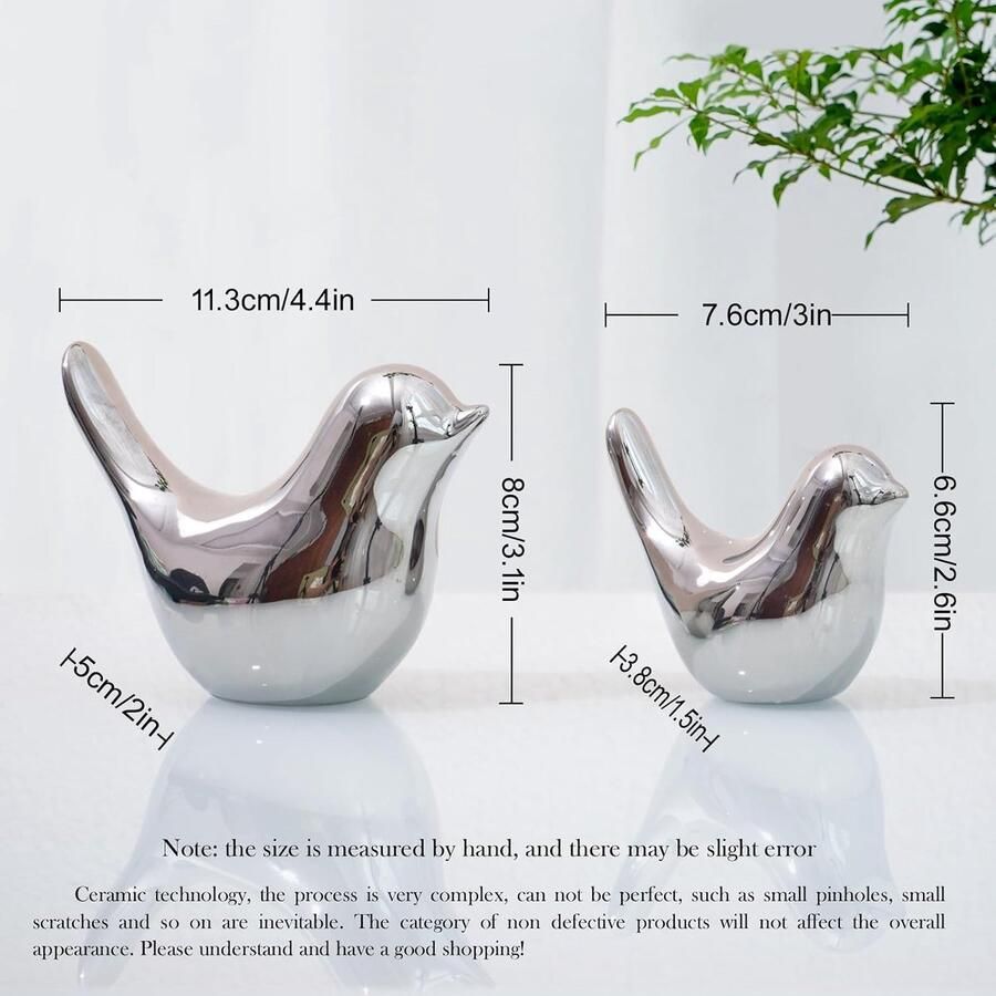 Standbeelden Huisinrichting Modern Stijl Decoratieve Ornamenten voor Woonkamer Slaapkamer Bureau Kasten (2 Stuks Zilveren Vogels)