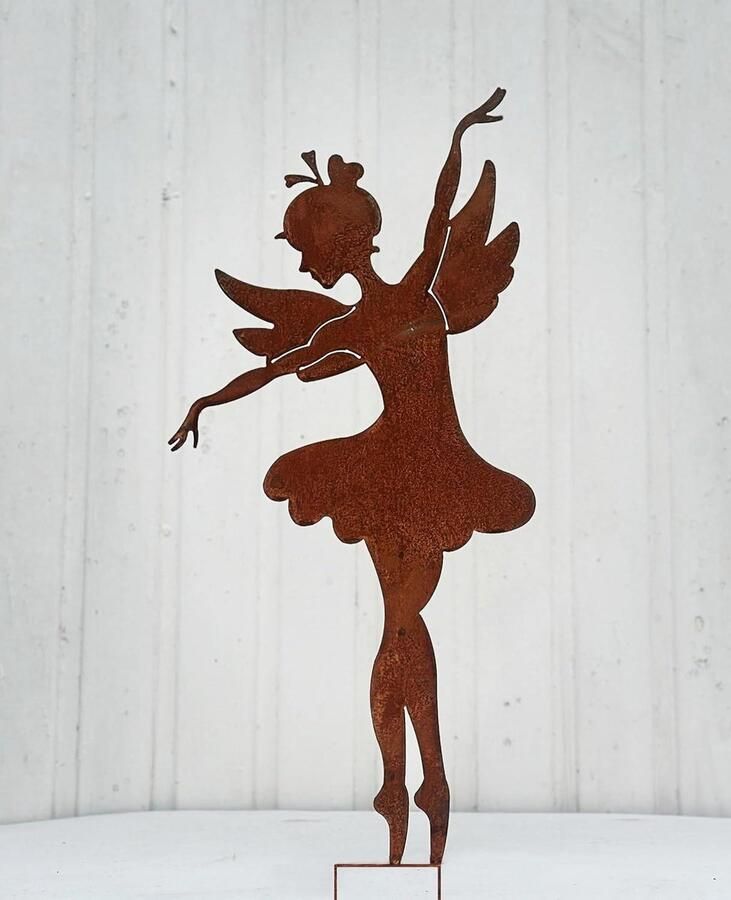 Steinfigurenwelt Ballerina Faces Down for Inserting Garden Stake Patina Garden Decoration Weatherproof Rust Metal Rust Figure Ballet Dancer